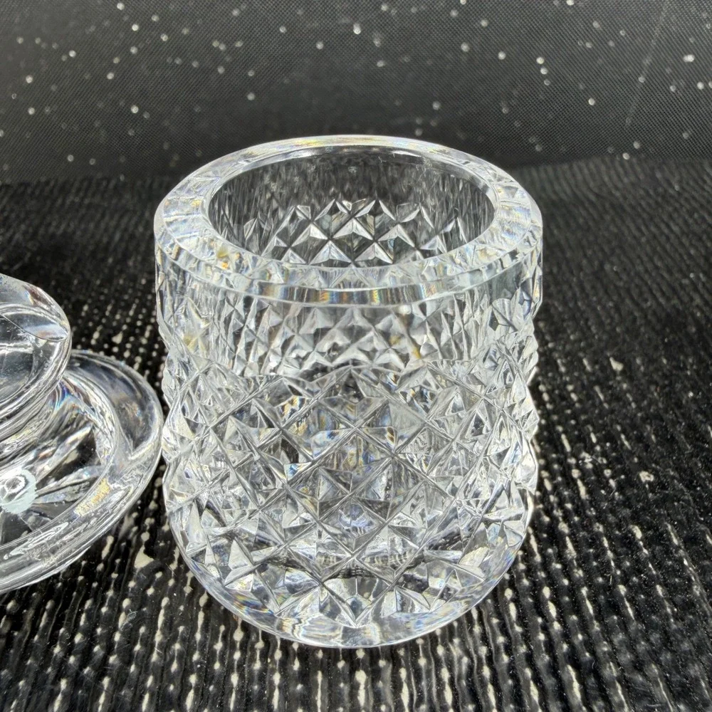 Waterford Crystal Alana Mini Mustard Condiment Pot w Lid Diamond Cut Clear Glass